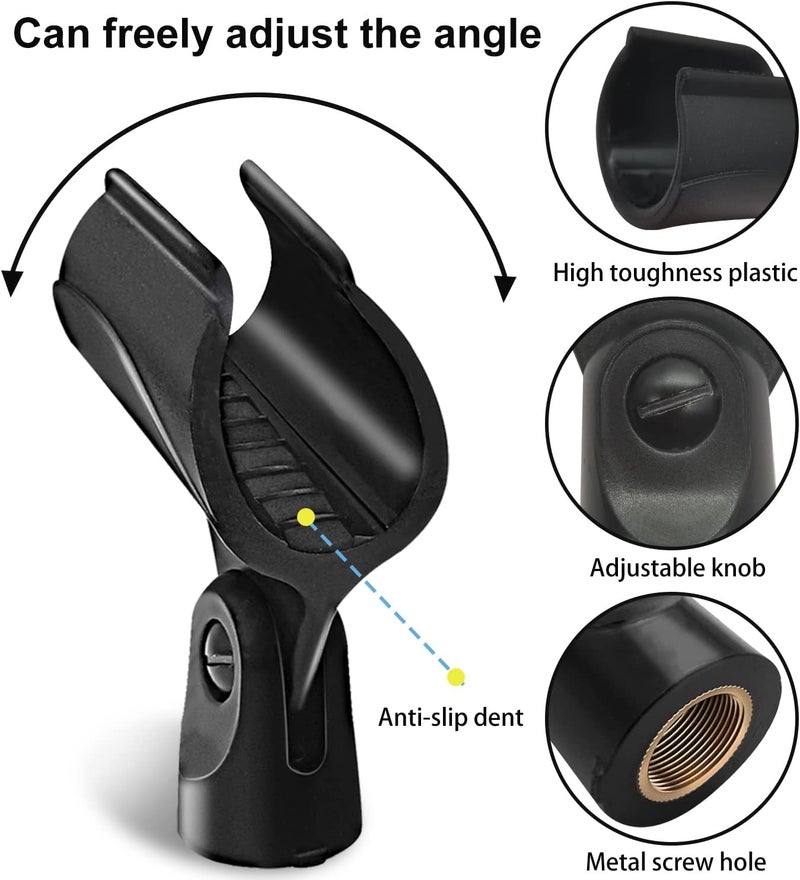 Mictop Universal Microphone Clip Holder with 5/8" Male to 3/8" Female Screw Adapter Suitable for Handheld Microphones, 4 Pack - Image 2